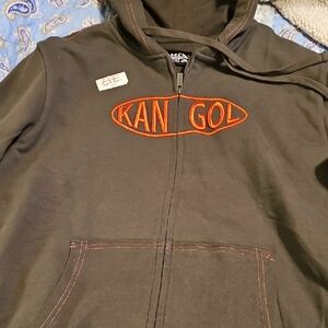 Kangol Zip Up Charcoal Hoodie with Vibrant Orange Logo